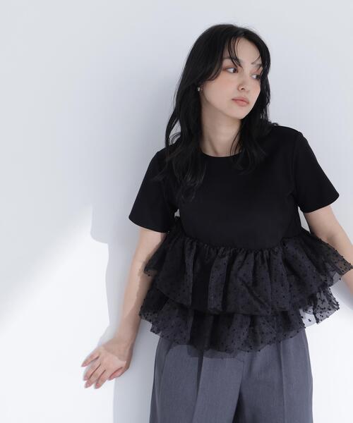 NATURAL BEAUTY BASIC(ナチュラルビューティーベーシック)の「チュールティアードカットソー(Tシャツ/カットソー・レディース・ベージュ/ブラック/オフホワイト・FREE)」の8枚目の写真