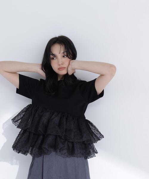 NATURAL BEAUTY BASIC(ナチュラルビューティーベーシック)の「チュールティアードカットソー(Tシャツ/カットソー・レディース・ベージュ/ブラック/オフホワイト・FREE)」の10枚目の写真
