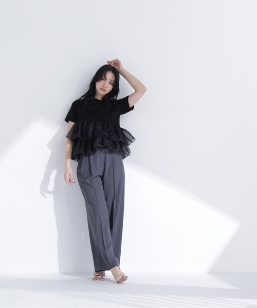 NATURAL BEAUTY BASIC(ナチュラルビューティーベーシック)の「チュールティアードカットソー(Tシャツ/カットソー・レディース・ベージュ/ブラック/オフホワイト・FREE)」の18枚目の写真