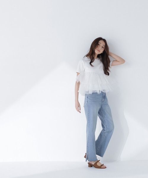 NATURAL BEAUTY BASIC(ナチュラルビューティーベーシック)の「チュールティアードカットソー(Tシャツ/カットソー・レディース・ベージュ/ブラック/オフホワイト・FREE)」の4枚目の写真