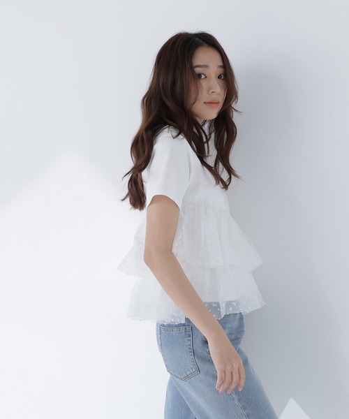 NATURAL BEAUTY BASIC(ナチュラルビューティーベーシック)の「チュールティアードカットソー(Tシャツ/カットソー・レディース・ベージュ/ブラック/オフホワイト・FREE)」の5枚目の写真