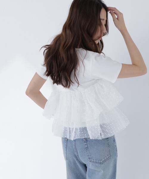 NATURAL BEAUTY BASIC(ナチュラルビューティーベーシック)の「チュールティアードカットソー(Tシャツ/カットソー・レディース・ベージュ/ブラック/オフホワイト・FREE)」の7枚目の写真