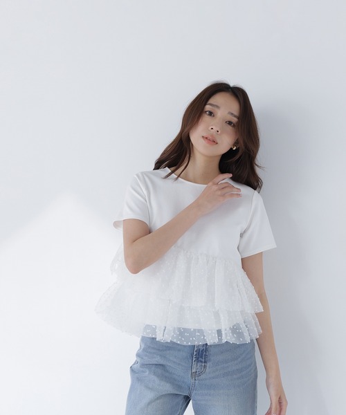 NATURAL BEAUTY BASIC(ナチュラルビューティーベーシック)の「チュールティアードカットソー(Tシャツ/カットソー・レディース・ベージュ/ブラック/オフホワイト・FREE)」の9枚目の写真