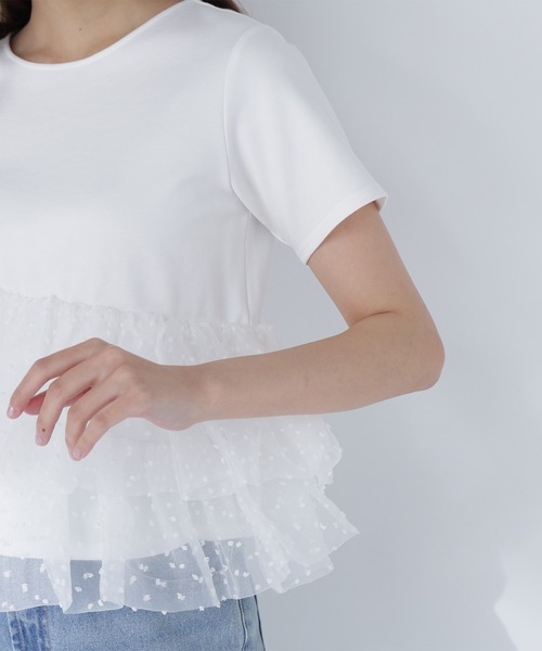 NATURAL BEAUTY BASIC(ナチュラルビューティーベーシック)の「チュールティアードカットソー(Tシャツ/カットソー・レディース・ベージュ/ブラック/オフホワイト・FREE)」の15枚目の写真