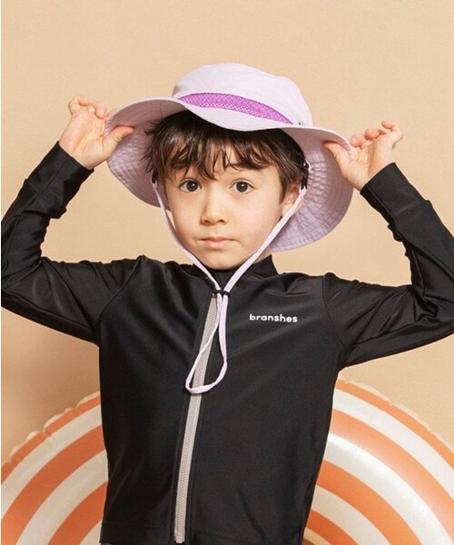 BRANSHES（ブランシェス）の「【水陸両用/撥水加工】保冷剤ポケット付アウトドアハット（ハット・キッズ・ピンク/グリーン/ベージュ/ラベンダー・56cm/54cm/52cm/50cm）」の20枚目の写真