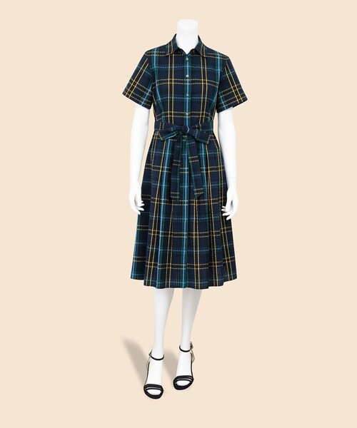 BROOKS BROTHERS(ブルックスブラザーズ)の「コットン シアサッカー タータンチェック ショートスリーブ シャツワンピース(シャツワンピース・レディース・ネイビー・0/2/4/6/8)」の2枚目の写真