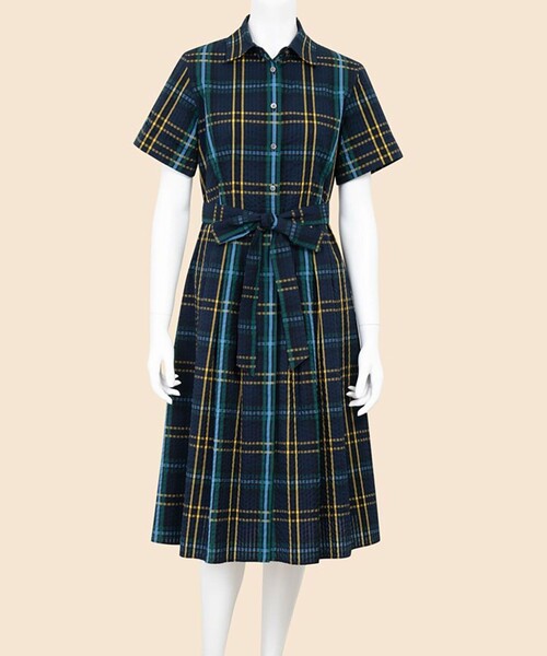 BROOKS BROTHERS(ブルックスブラザーズ)の「コットン シアサッカー タータンチェック ショートスリーブ シャツワンピース(シャツワンピース・レディース・ネイビー・0/2/4/6/8)」の5枚目の写真