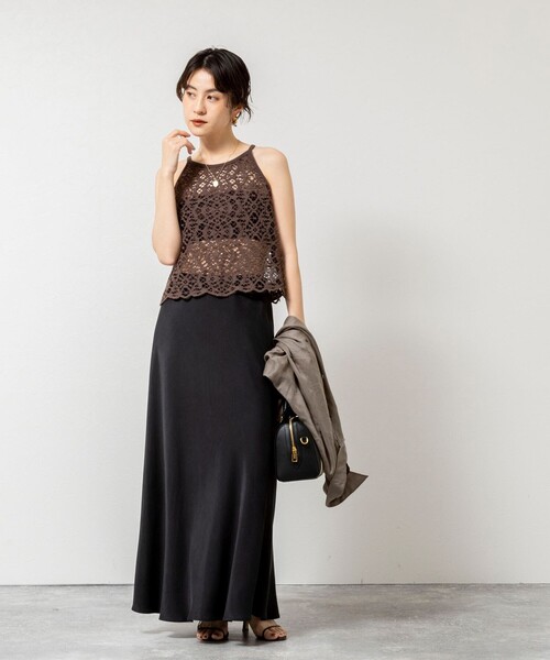 NOLLEY’S Sophi(ノーリーズソフィ)の「ウォッシャブルクロッシェレースアメスリタンクトップ(シャツ/ブラウス・レディース・ホワイト/ダークブラウン・38)」の6枚目の写真