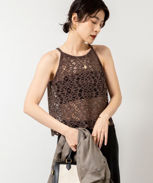 NOLLEY’S Sophi(ノーリーズソフィ)の「ウォッシャブルクロッシェレースアメスリタンクトップ(シャツ/ブラウス・レディース・ホワイト/ダークブラウン・38)」の8枚目の写真