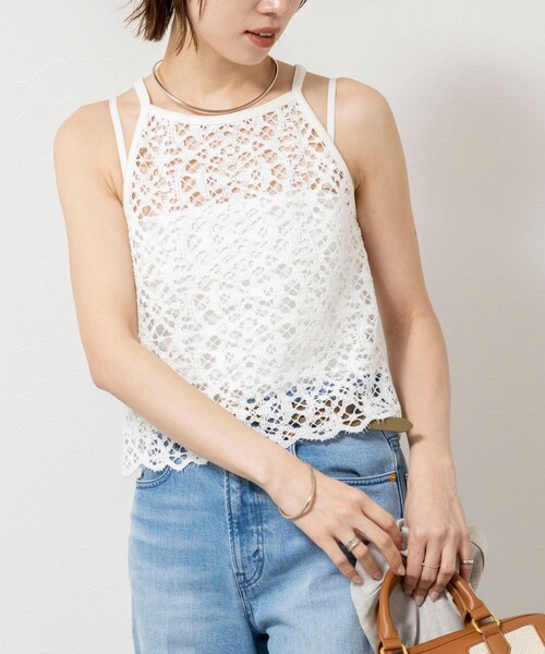 NOLLEY’S Sophi(ノーリーズソフィ)の「ウォッシャブルクロッシェレースアメスリタンクトップ(シャツ/ブラウス・レディース・ホワイト/ダークブラウン・38)」の14枚目の写真