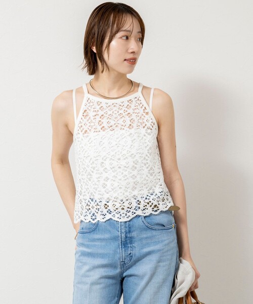 NOLLEY’S Sophi(ノーリーズソフィ)の「ウォッシャブルクロッシェレースアメスリタンクトップ(シャツ/ブラウス・レディース・ホワイト/ダークブラウン・38)」の19枚目の写真