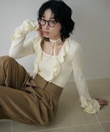 choker neck frill tops /チョーカーネックフリルカットトップス