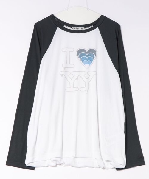 OPEN Yy（オープンワイワイ）の「OPEN Yy/オープンワイワイ/I LOVE YY RAGLAN TEE（Tシャツ/カットソー・レディース・モスグリーン/ブルー・L/M/S）」の2枚目の写真