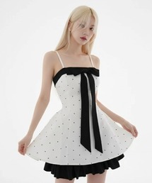 .KOM（ドットコム）の「A'GEM/9 × .kom 『.KOM/ドットケーオーエム』ドットリボンフレアミニワンピース（ワンピース）」