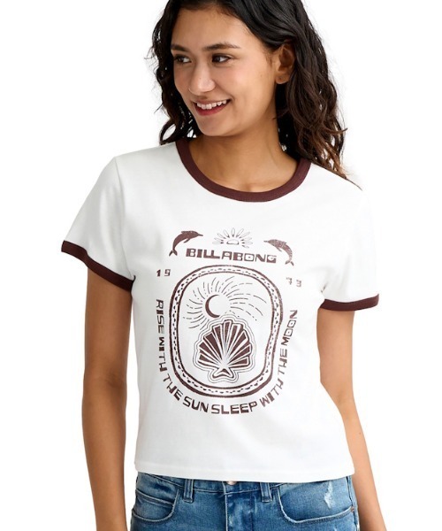 BILLABONG(ビラボン)の「ビラボン BILLABONG アウトドアカジュアル 半袖Tシャツ RINGER BABY FIT TEE(Tシャツ/カットソー・レディース・ホワイト/ダークグレー・M/L)」の1枚目の写真