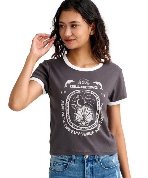 BILLABONG(ビラボン)の「ビラボン BILLABONG アウトドアカジュアル 半袖Tシャツ RINGER BABY FIT TEE(Tシャツ/カットソー・レディース・ホワイト/ダークグレー・M/L)」の2枚目の写真