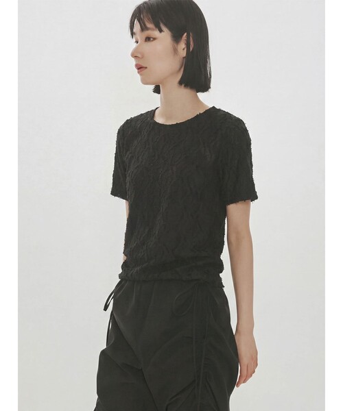 MIDIUMISOLID(ミディウミソリッド)の「MIDIUMISOLID for Ladies ジャカードクルーネックシアーインナー(Tシャツ/カットソー・レディース・オフホワイト/アイボリー/ブラック・FREE)」の2枚目の写真