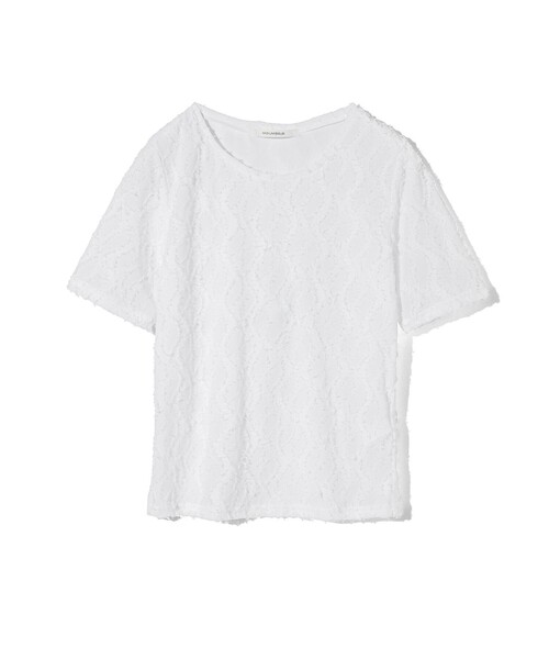 MIDIUMISOLID(ミディウミソリッド)の「MIDIUMISOLID for Ladies ジャカードクルーネックシアーインナー(Tシャツ/カットソー・レディース・オフホワイト/アイボリー/ブラック・FREE)」の4枚目の写真