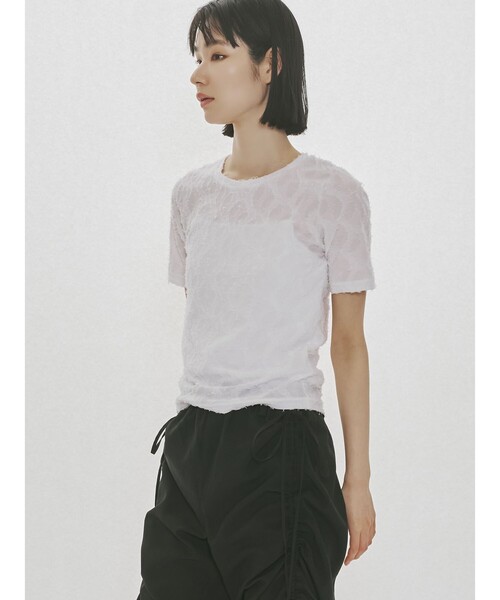 MIDIUMISOLID(ミディウミソリッド)の「MIDIUMISOLID for Ladies ジャカードクルーネックシアーインナー(Tシャツ/カットソー・レディース・オフホワイト/アイボリー/ブラック・FREE)」の9枚目の写真
