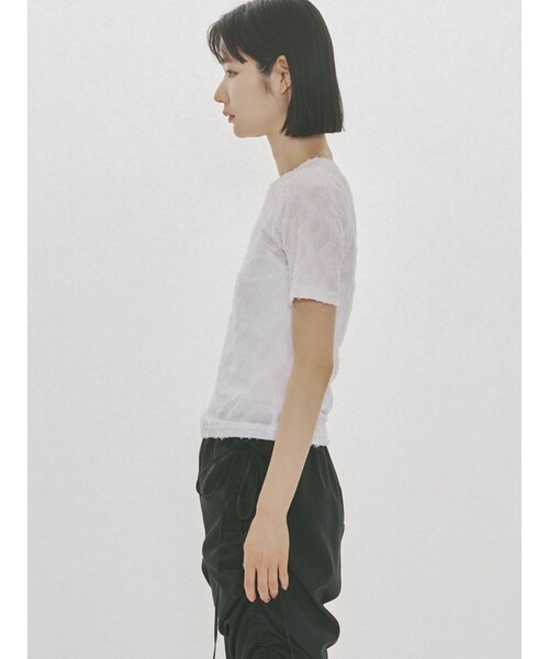 MIDIUMISOLID(ミディウミソリッド)の「MIDIUMISOLID for Ladies ジャカードクルーネックシアーインナー(Tシャツ/カットソー・レディース・オフホワイト/アイボリー/ブラック・FREE)」の10枚目の写真