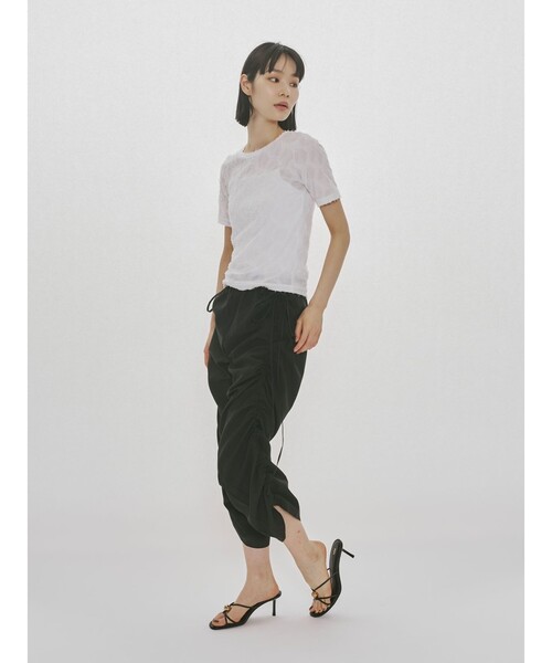 MIDIUMISOLID(ミディウミソリッド)の「MIDIUMISOLID for Ladies ジャカードクルーネックシアーインナー(Tシャツ/カットソー・レディース・オフホワイト/アイボリー/ブラック・FREE)」の14枚目の写真