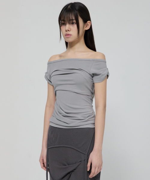 FLAREUP(フレアアップ)の「Draped Top (FL-130_Gray)(Tシャツ/カットソー・レディース・ライトグレー・OS)」の7枚目の写真