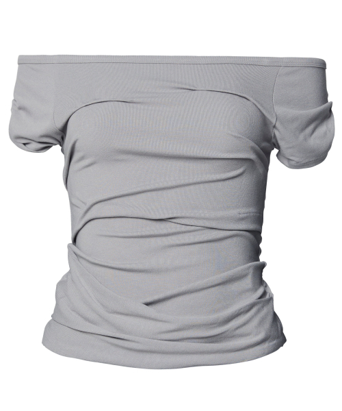 FLAREUP(フレアアップ)の「Draped Top (FL-130_Gray)(Tシャツ/カットソー・レディース・ライトグレー・OS)」の2枚目の写真
