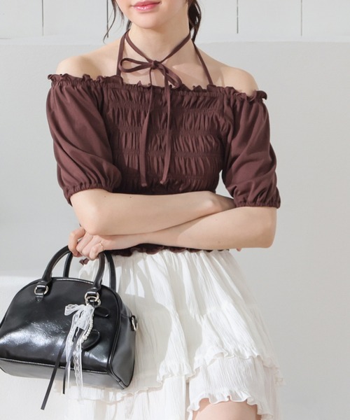 Honeys(ハニーズ)の「【ハニさら・吸水速乾・UVカット】オフショル2wayトップス(Tシャツ/カットソー・レディース・ブラック/ピンク/ブラウン/ホワイト・L/M/S)」の4枚目の写真
