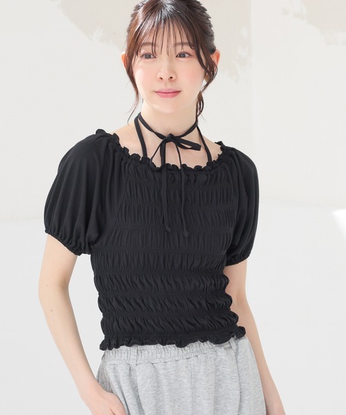 Honeys(ハニーズ)の「【ハニさら・吸水速乾・UVカット】オフショル2wayトップス(Tシャツ/カットソー・レディース・ブラック/ピンク/ブラウン/ホワイト・L/M/S)」の10枚目の写真