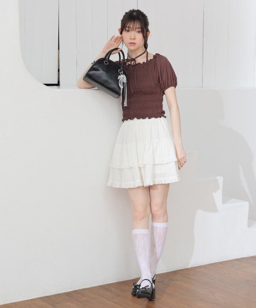 Honeys(ハニーズ)の「【ハニさら・吸水速乾・UVカット】オフショル2wayトップス(Tシャツ/カットソー・レディース・ブラック/ピンク/ブラウン/ホワイト・L/M/S)」の13枚目の写真