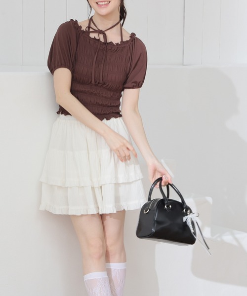 Honeys(ハニーズ)の「【ハニさら・吸水速乾・UVカット】オフショル2wayトップス(Tシャツ/カットソー・レディース・ブラック/ピンク/ブラウン/ホワイト・L/M/S)」の14枚目の写真