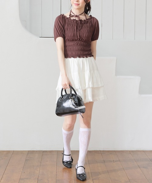 Honeys(ハニーズ)の「【ハニさら・吸水速乾・UVカット】オフショル2wayトップス(Tシャツ/カットソー・レディース・ブラック/ピンク/ブラウン/ホワイト・L/M/S)」の15枚目の写真