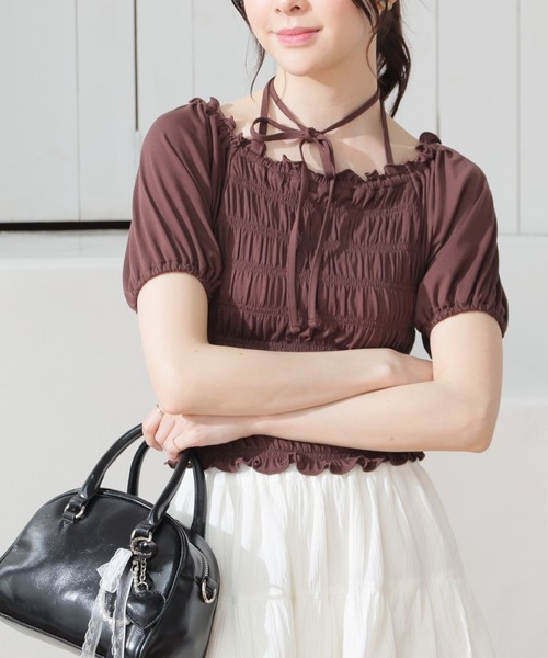 Honeys(ハニーズ)の「【ハニさら・吸水速乾・UVカット】オフショル2wayトップス(Tシャツ/カットソー・レディース・ブラック/ピンク/ブラウン/ホワイト・L/M/S)」の16枚目の写真