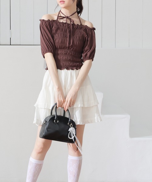 Honeys(ハニーズ)の「【ハニさら・吸水速乾・UVカット】オフショル2wayトップス(Tシャツ/カットソー・レディース・ブラック/ピンク/ブラウン/ホワイト・L/M/S)」の18枚目の写真