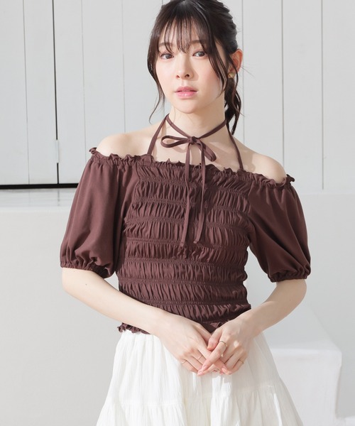 Honeys(ハニーズ)の「【ハニさら・吸水速乾・UVカット】オフショル2wayトップス(Tシャツ/カットソー・レディース・ブラック/ピンク/ブラウン/ホワイト・L/M/S)」の19枚目の写真