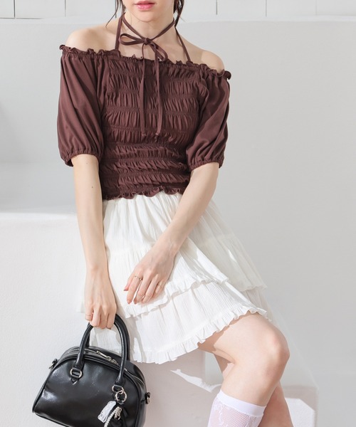 Honeys(ハニーズ)の「【ハニさら・吸水速乾・UVカット】オフショル2wayトップス(Tシャツ/カットソー・レディース・ブラック/ピンク/ブラウン/ホワイト・L/M/S)」の20枚目の写真