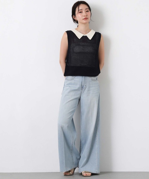 Torrazzo Donna(トラッゾドンナ)の「メッシュポロカラーノースリーブニット(ニット/セーター・レディース・ネイビー/ベージュ・FREE)」の12枚目の写真