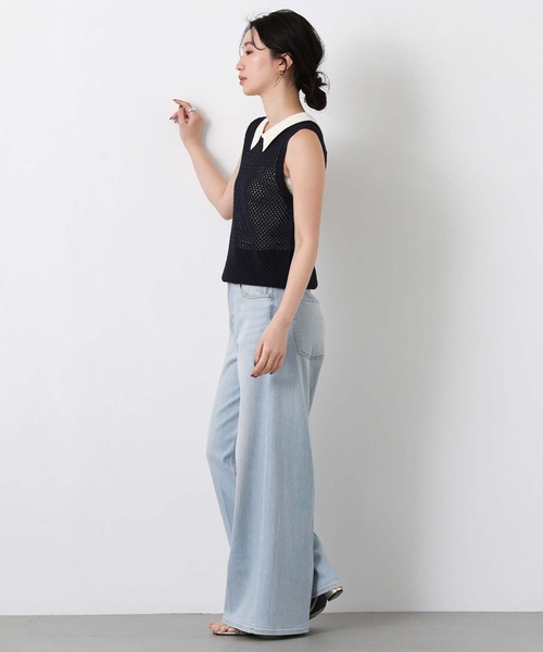 Torrazzo Donna(トラッゾドンナ)の「メッシュポロカラーノースリーブニット(ニット/セーター・レディース・ネイビー/ベージュ・FREE)」の13枚目の写真