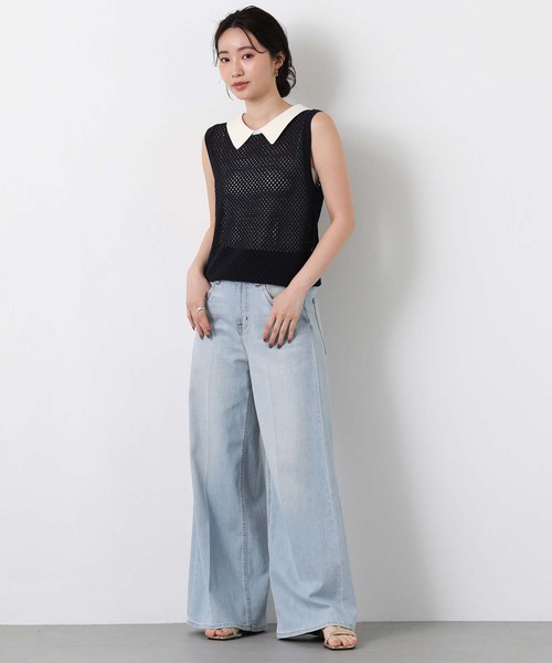 Torrazzo Donna(トラッゾドンナ)の「メッシュポロカラーノースリーブニット(ニット/セーター・レディース・ネイビー/ベージュ・FREE)」の15枚目の写真