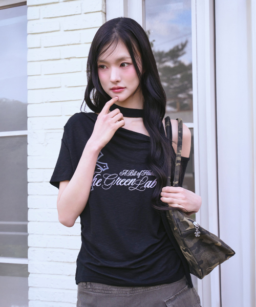 THE GREEN LAB（ザグリーンラボ）の「アンバランスシャーリングタイ半袖Tシャツ[ブラック]（Tシャツ/カットソー・レディース・その他・FREE）」の2枚目の写真