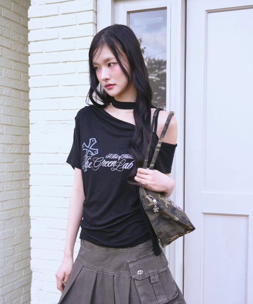 THE GREEN LAB（ザグリーンラボ）の「アンバランスシャーリングタイ半袖Tシャツ[ブラック]（Tシャツ/カットソー・レディース・その他・FREE）」の5枚目の写真