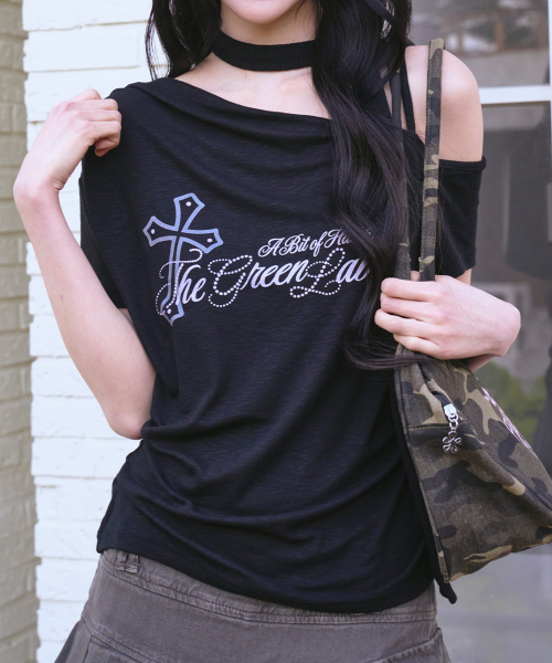THE GREEN LAB（ザグリーンラボ）の「アンバランスシャーリングタイ半袖Tシャツ[ブラック]（Tシャツ/カットソー・レディース・その他・FREE）」の4枚目の写真