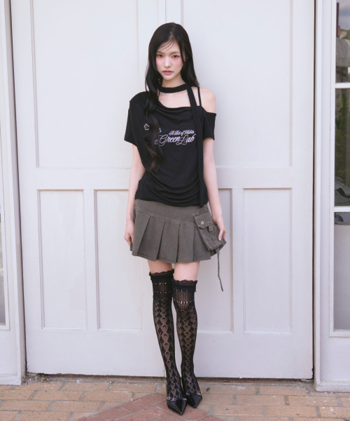 THE GREEN LAB（ザグリーンラボ）の「アンバランスシャーリングタイ半袖Tシャツ[ブラック]（Tシャツ/カットソー・レディース・その他・FREE）」の3枚目の写真