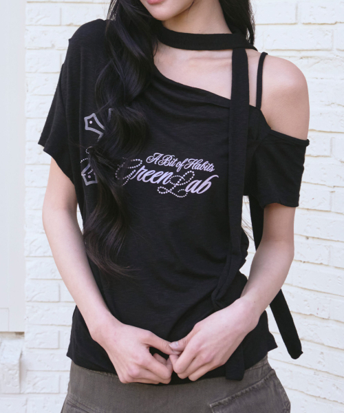 THE GREEN LAB（ザグリーンラボ）の「アンバランスシャーリングタイ半袖Tシャツ[ブラック]（Tシャツ/カットソー・レディース・その他・FREE）」の12枚目の写真