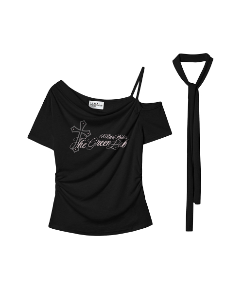 THE GREEN LAB（ザグリーンラボ）の「アンバランスシャーリングタイ半袖Tシャツ[ブラック]（Tシャツ/カットソー・レディース・その他・FREE）」の9枚目の写真