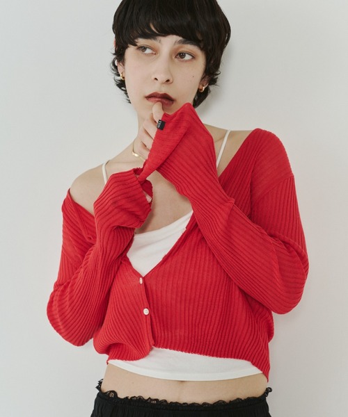 VION(ヴィオン)の「シアータイトリブカーディガン / Sheer Tight Rib Cardigan(カーディガン/ボレロ・レディース・ブラック/レッド/ホワイト・FREE)」の1枚目の写真