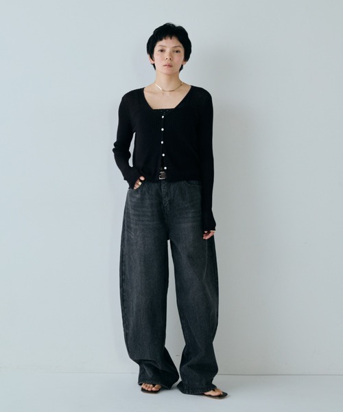 VION(ヴィオン)の「シアータイトリブカーディガン / Sheer Tight Rib Cardigan(カーディガン/ボレロ・レディース・ブラック/レッド/ホワイト・FREE)」の5枚目の写真