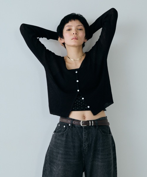 VION(ヴィオン)の「シアータイトリブカーディガン / Sheer Tight Rib Cardigan(カーディガン/ボレロ・レディース・ブラック/レッド/ホワイト・FREE)」の7枚目の写真