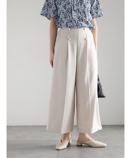 Te chichi（テチチ）の「【遮熱】麻調ワイドクロップトパンツ（その他パンツ・レディース・ベージュ/ブラック/ネイビー・S/M）」の2枚目の写真