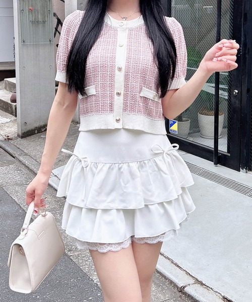 INGNI(イング)の「【WEB限定】ツイードバイカラー半袖ニットカーディガン(カーディガン/ボレロ・レディース・ピンク系2/ホワイト×ブラック/ブルー系2・M)」の18枚目の写真